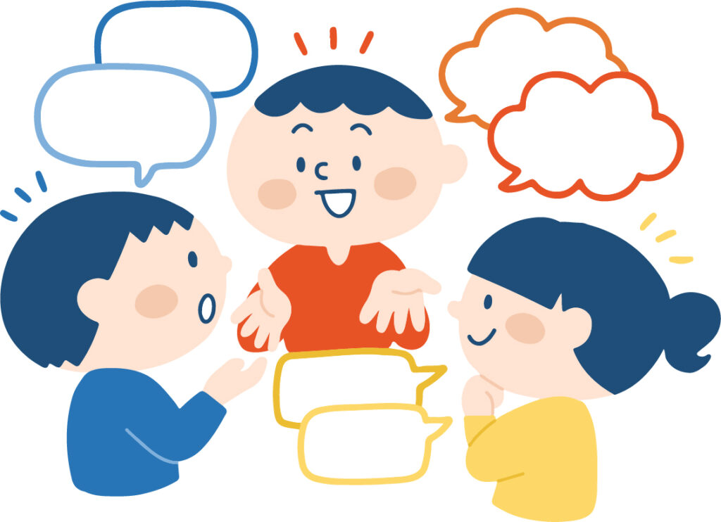 男性2人と女性1人が話し合っているイラスト